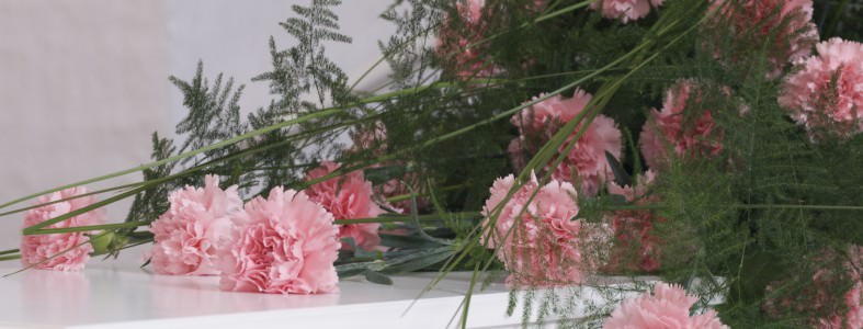 Begravelse. Kistepynt med rosa nelliker